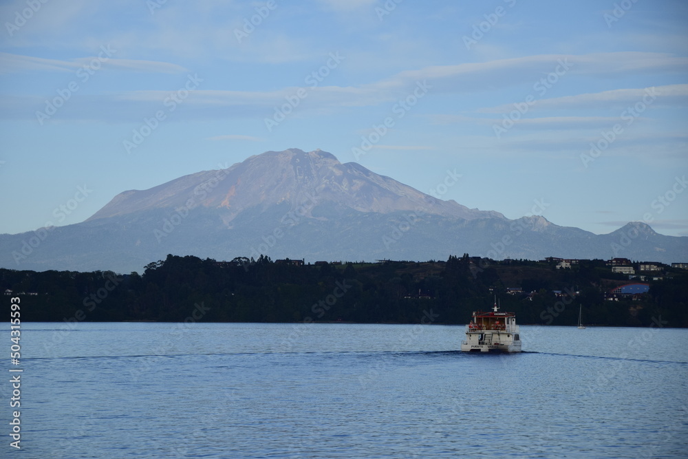 Boats on Llanquiue Lake with Osorno Volcano in the background, Puerto Varas, Chile. Boats on Llanquiue Lake with Osorno Volcano in the background, Puerto Varas, Chile.