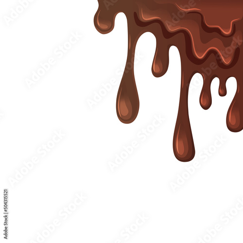 Dripping melted chocolates are isolated. Vector illustration of liquid chocolate cream or syrup. Draining brown liquid.