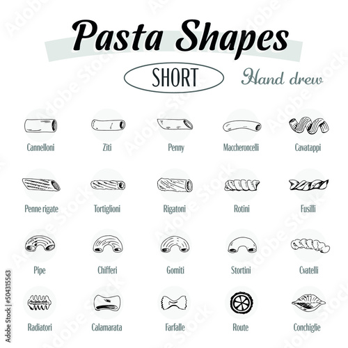 Set of pasta shapes. 