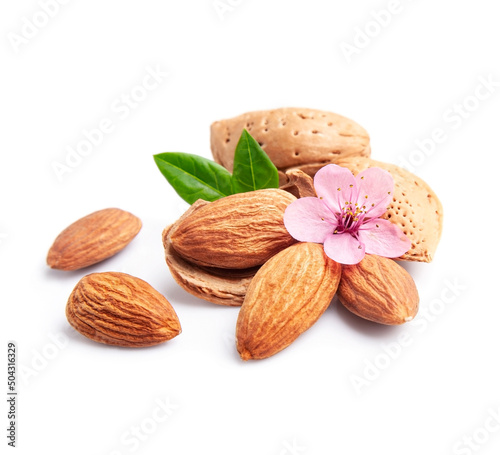 Almonds nuts with flowers.