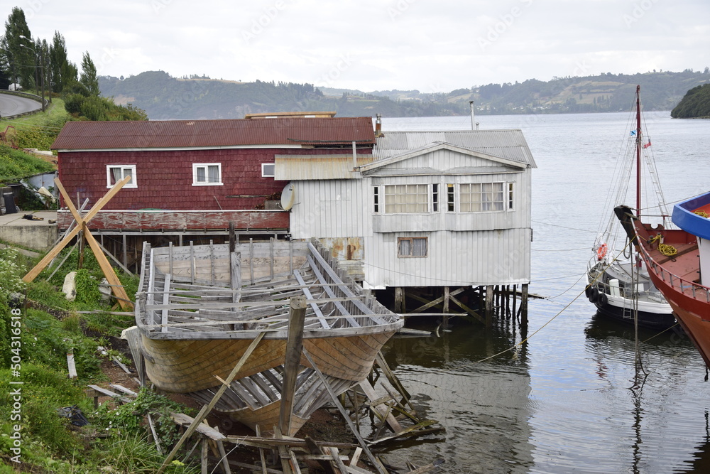 Houses on stilts (palafitos) in Castro, Chiloe Island, Patagonia, Chile