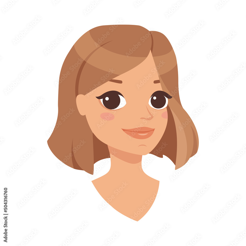 Pretty Woman Character Face with Short Haircut Smiling Vector Illustration Pretty Woman Character Face with Short Haircut Smiling Vector Illustration