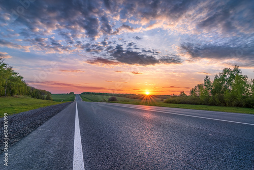 sunset beautiful scenery landscape and empty asphalt tarmac highway road