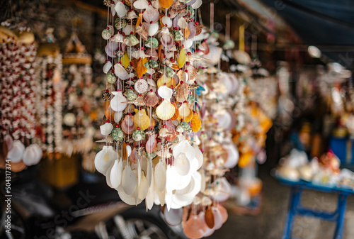 Various types of shell curtains to decorate the house, sold as souvenirs at Ban Phe, Rayong, Thailand.