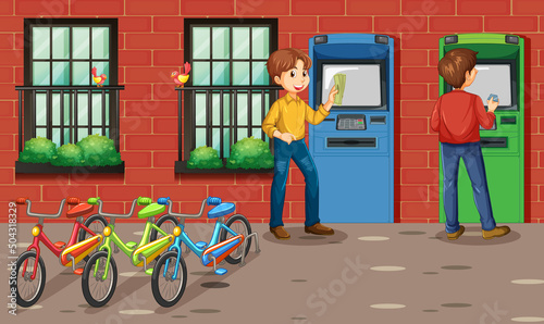 People withdraw money from atm machine