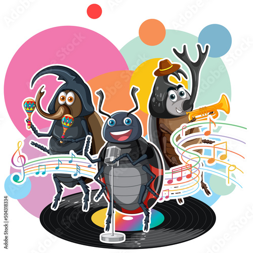 Group of beetle playing music together