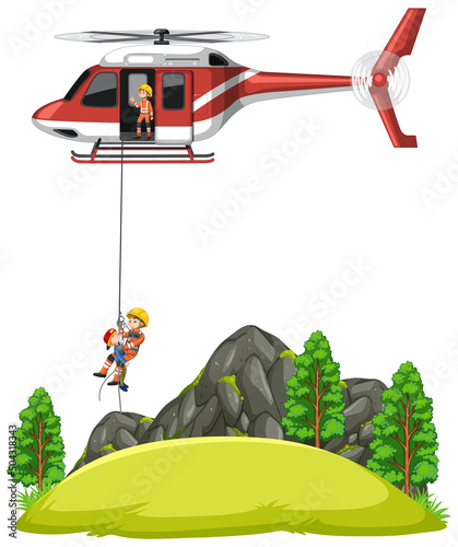 Emergency rescue team help boy cartoon style