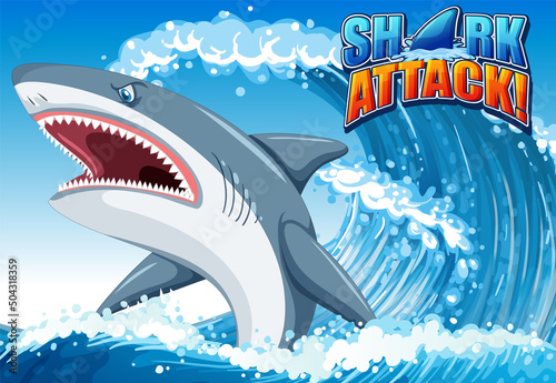 Shark attack banner concept with aggressive shark