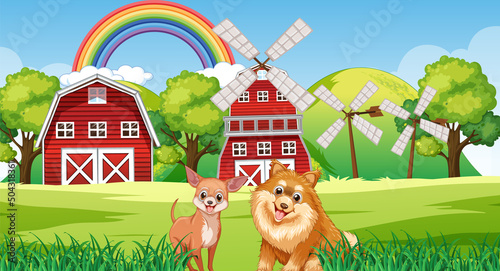 Set of different domestic animals in farm