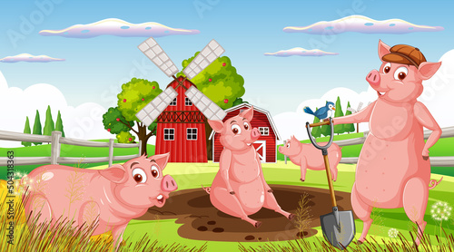 Farm background with happy animals
