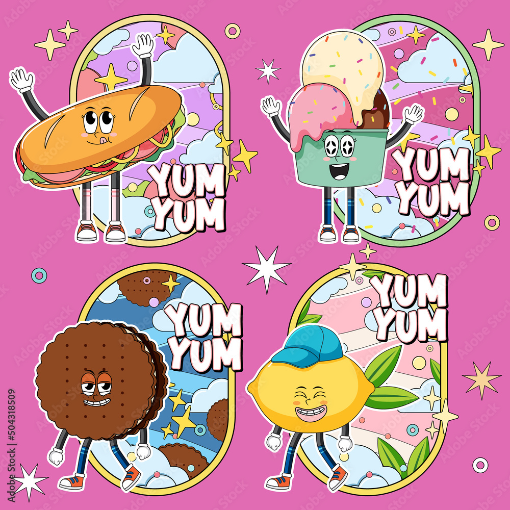 Fototapeta premium Food with eord expression comic style