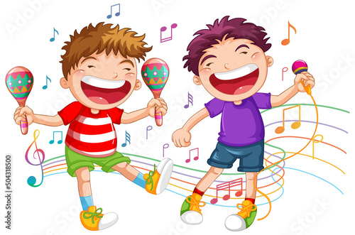 Two boys singing and dancing