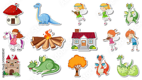 Sticker set of fantasy fairy tale cartoon characters