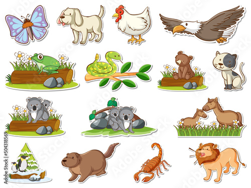 Sticker set of wild animals cartoon