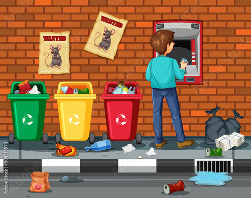 ATM on street scene with a man withdraw money