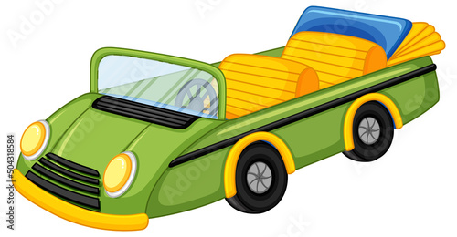 Green vintage convertible car in cartoon style