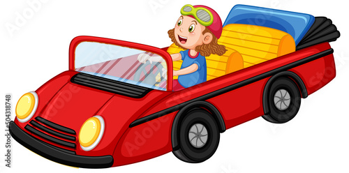 A girl driving vintage convertible car