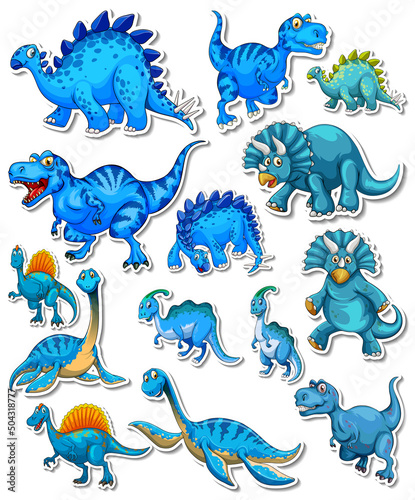 Sticker set of different dinosaurs cartoon