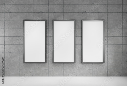Vertical three white blank billboard poster outdoor with mockup