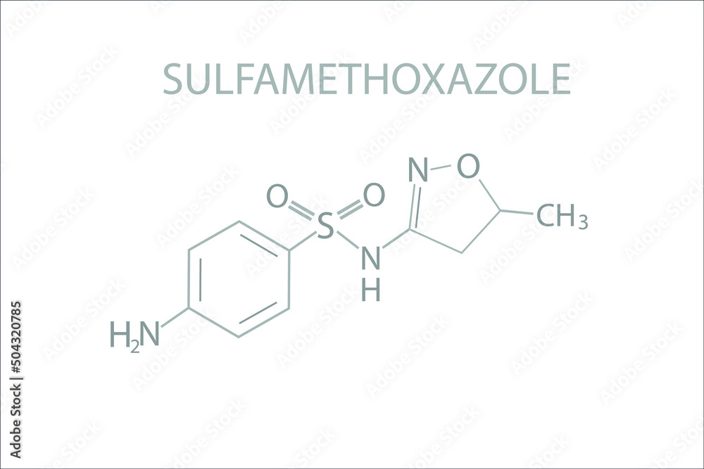 Sulfamethoxazole molecular skeletal chemical formula. Sulfamethoxazole molecular skeletal chemical formula.