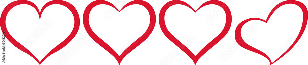 Set of red line heart vector icon. heart icons set vector. Vector hearts set. hearts on a white background Set of red line heart vector icon. heart icons set vector. Vector hearts set. hearts on a white background