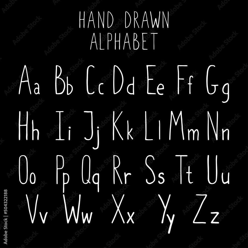 Simple hand-drawn alphabet. English alphabet, marker style, doodle. For poster, card, prints, design, decoration. Simple hand-drawn alphabet. English alphabet, marker style, doodle. For poster, card, prints, design, decoration.