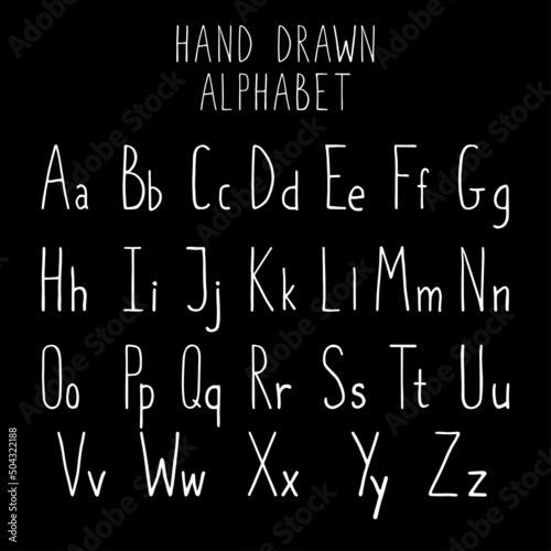 Simple hand-drawn alphabet. English alphabet, marker style, doodle. For poster, card, prints, design, decoration.