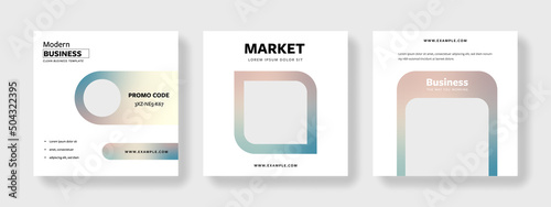 Pack of three organized editable social media post templates with pastel color gradient accent. Modern business banner graphics for online advert or facebook, product offer, shopping, website