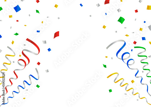 リボンと紙吹雪のクラッカーフレーム素材／ベクター／ビビッド／赤青黄緑