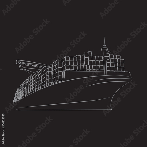 Cargo ship with outline style for your design