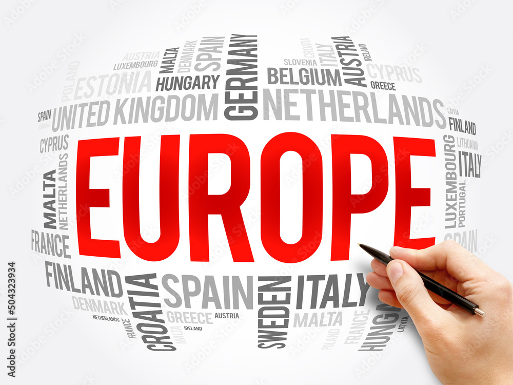 Europe List of cities word cloud collage, travel concept background Europe List of cities word cloud collage, travel concept background
