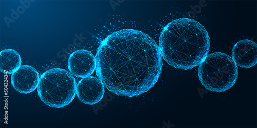 Foto Futuristic glowing connection, network spheres web banner concept on dark blue b