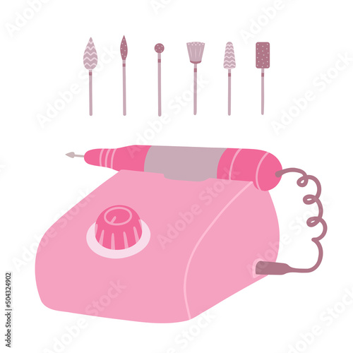 Apparatus for manicure. Tool for manicure and pedicure. Vector Illustration for printing, backgrounds, covers, packaging, greeting cards, posters, stickers and textile. Isolated on white background.