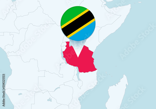 Africa with selected Tanzania map and Tanzania flag icon.