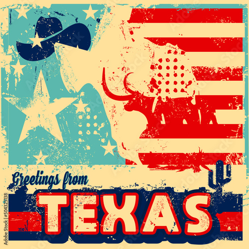 An abstract vector grunge poster illustration on Greetings from Texas