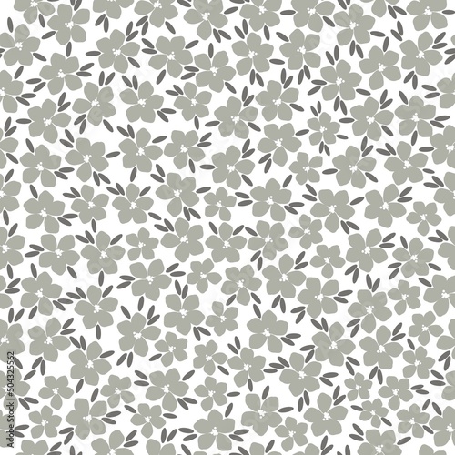 Simple vintage pattern. Gray flowers and leaves. White background. Fashionable print for textiles  wallpaper and packaging.