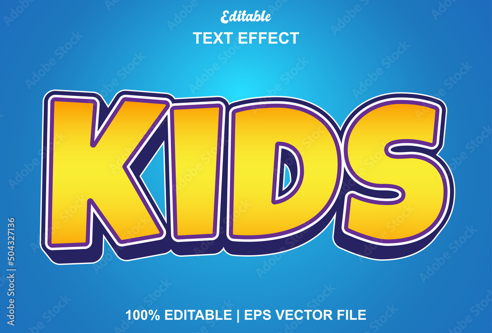 kids text effect with yellow and blue color.