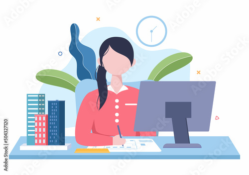Architect or Engineer Cartoon Illustration using a Multipurpose Board Table to Sketch Building Constructions and Project Miniatures Concept