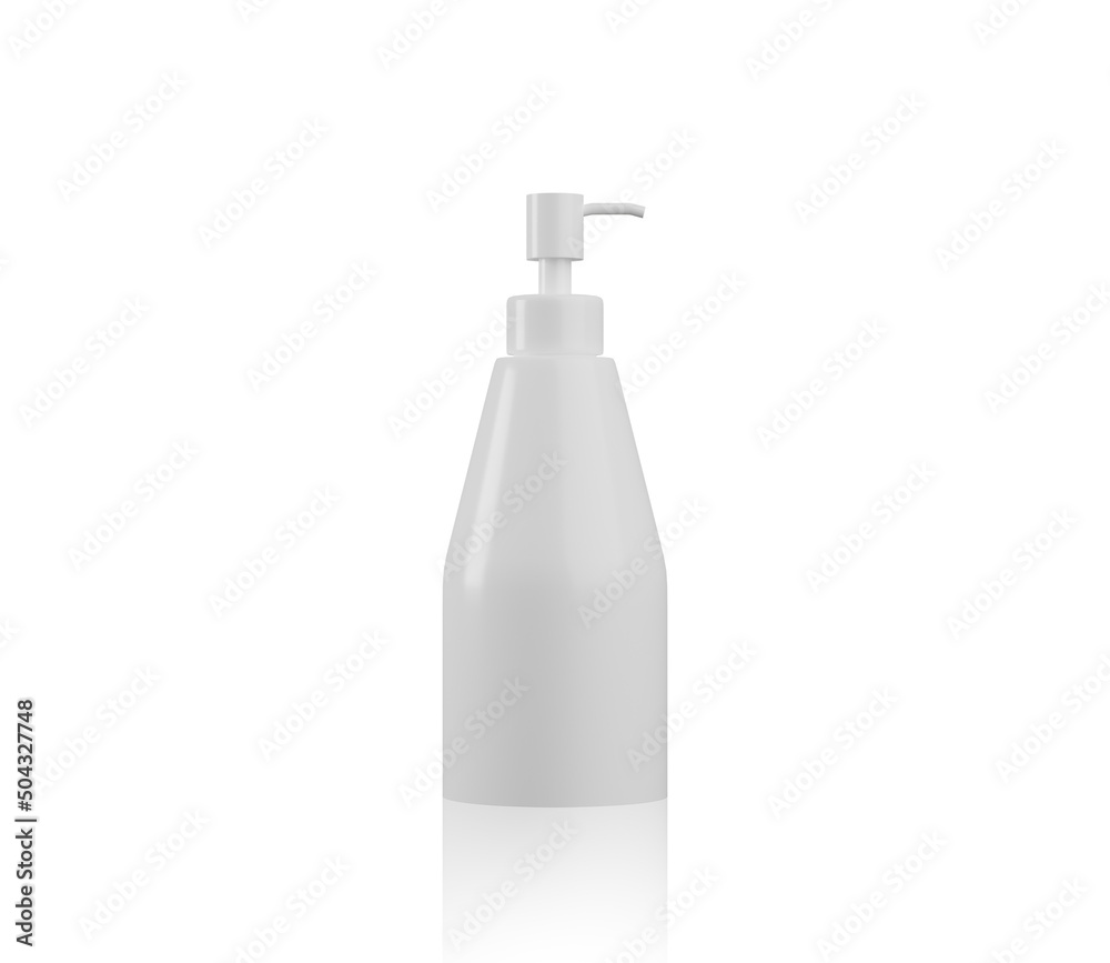 Liquid Soap. cosmetics white Plastic Bottle. Blank white mockup plastic bottle for cosmetic product isolated on white background.  3d render illustration