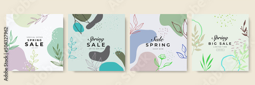 Set of hand drawn shapes in terracotta, navy blue and blush pink colors. Collection of organic shapes, logo, backgrounds,abstract design elements with floral decor.Vector illustration in earthy colors
