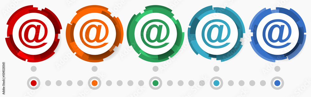 Email concept vector icon set, modern design abstract web buttons i n 5 color options, infographic template Email concept vector icon set, modern design abstract web buttons i n 5 color options, infographic template