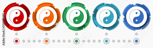 Ying yang concept vector icon set, modern design abstract web buttons i n 5 color options, infographic template
