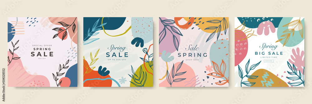 Spring sale banner background template with colorful flower.Can be use social media card, voucher, wallpaper, flyers, invitation, posters, brochure.