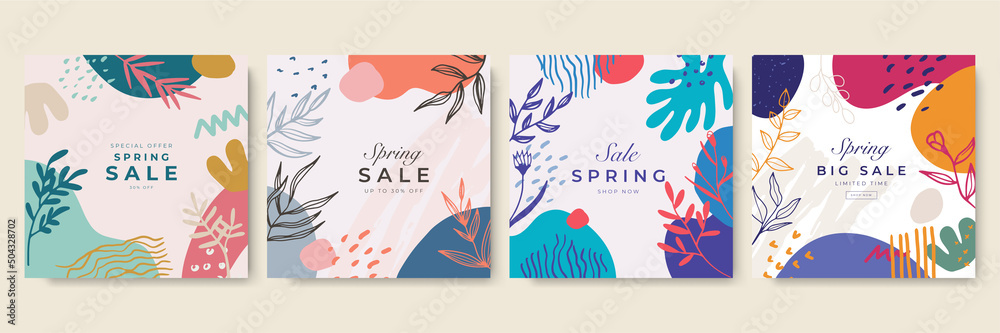 Social media sale spring banners design. Vector illustration templates suitable for web banners, social media posts, mobile app, internet ads.