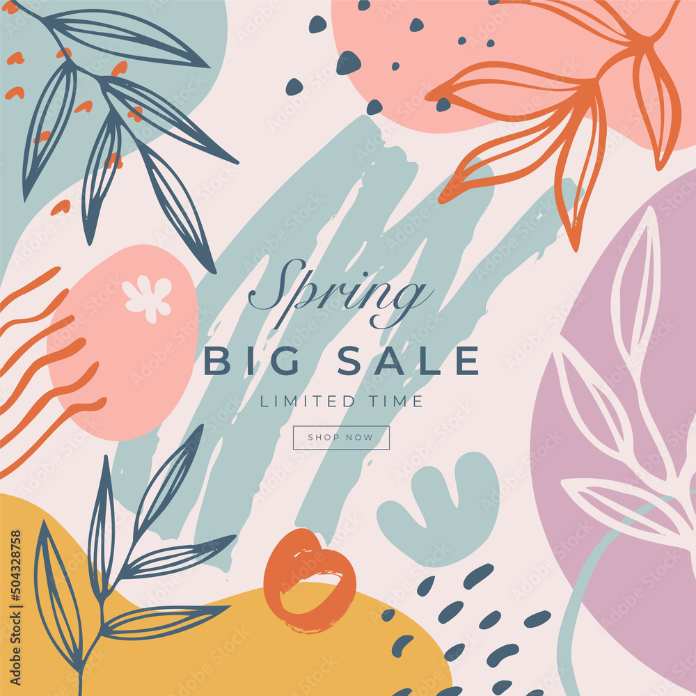 Spring abstract social media square design templates vector set, backgrounds with copy space - greenery, landscape - backdrop for vertical banner, poster, greeting card - spring nature concept