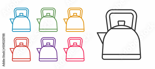 Set line Kettle with handle icon isolated on white background. Teapot icon. Set icons colorful. Vector