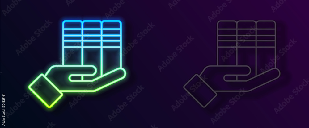 Glowing neon line Book donation icon isolated on black background. Vector Glowing neon line Book donation icon isolated on black background. Vector