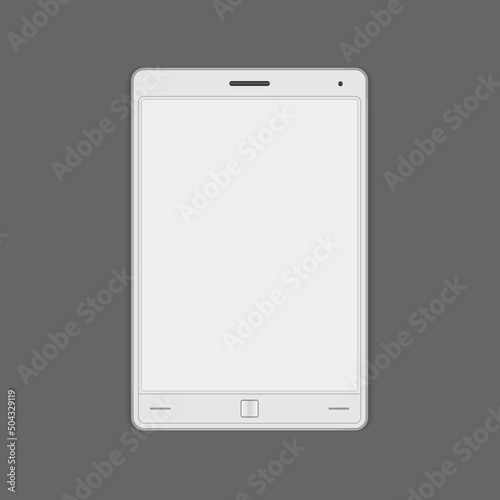 White realistic tablet pc empty display 3d template vector illustration. Vertical portable computer with buttons blank touch screen wireless device cyberspace communication. Modern electronic book