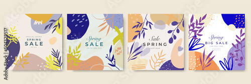 Social media stories, posts, highlights templates. Abstract floral vector backgrounds with copy space for text