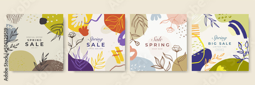 Social media stories, posts, highlights templates. Abstract floral vector backgrounds with copy space for text